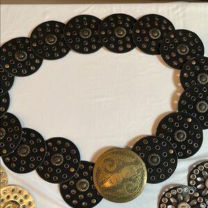 Black & Brass wide adjustanle belt with round disc like detail